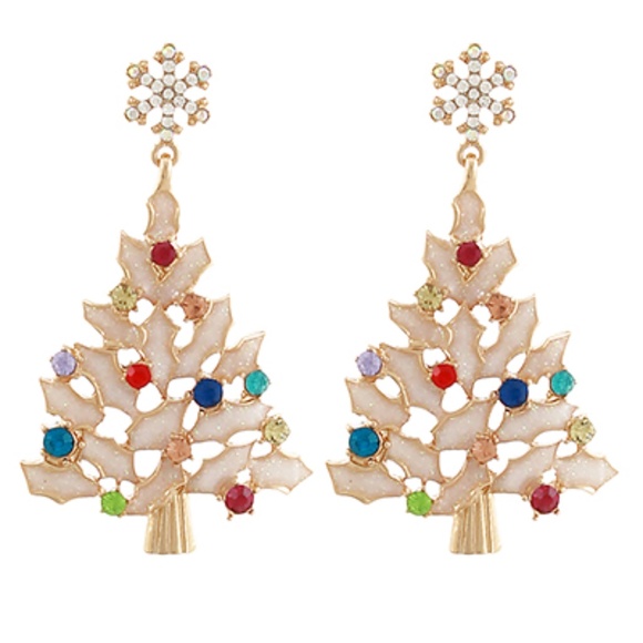 Jeweled Christmas Tree Drop Earrings